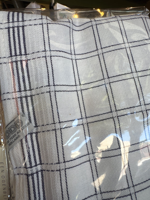 Dish Towel White w/ Navy Blue Square