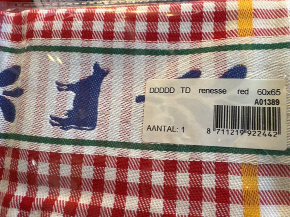 Dish Towel Red w/White Square