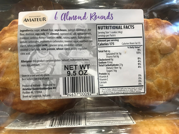 Aviateur 6 Almond Rounds 9.5oz